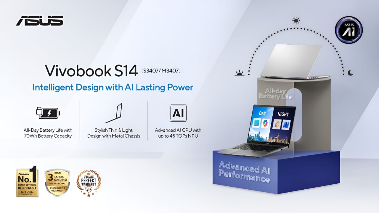 ASUS Vivobook S14, Laptop AI Modern Tipis, Tangguh, Tenaga  Hardware Powerful
